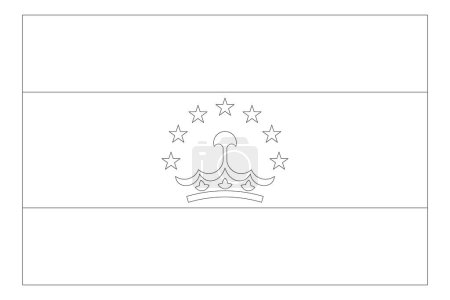 Flagge Tadschikistans - dünne schwarze Vektorumrandung, isoliert auf weißem Hintergrund. Bereit zum Färben.