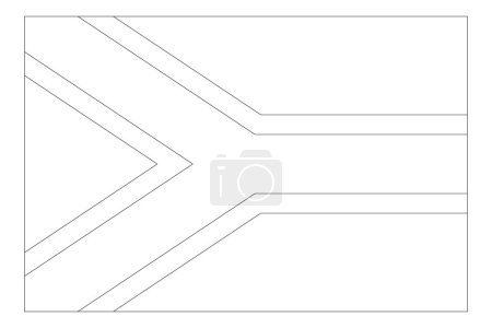 South Africa flag - thin black vector outline wireframe isolated on white background. Ready for colouring.