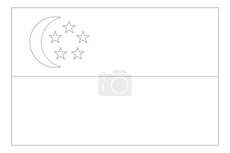 Singapore flag - thin black vector outline wireframe isolated on white background. Ready for colouring.