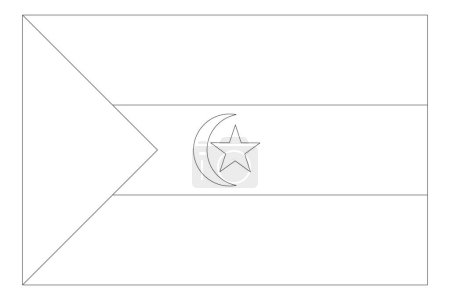 Flagge der Arabischen Demokratischen Republik Sahara - dünne schwarze Vektorumrandung isoliert auf weißem Hintergrund. Bereit zum Färben.