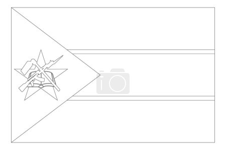Bandera de Mozambique: delgada trama de vectores negros aislada sobre fondo blanco. Listo para colorear.