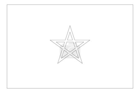 Morocco flag - thin black vector outline wireframe isolated on white background. Ready for colouring.