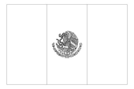 Mexico flag - thin black vector outline wireframe isolated on white background. Ready for colouring.