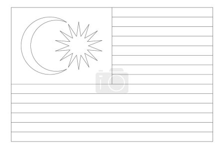 Malaysia flag - thin black vector outline wireframe isolated on white background. Ready for colouring.