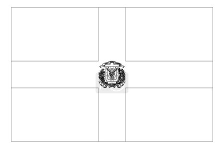 Dominican Republic flag - thin black vector outline wireframe isolated on white background. Ready for colouring.