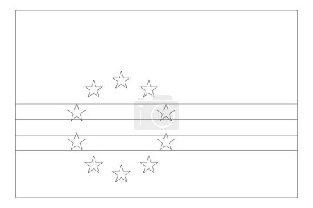 Kapverdische Flagge - dünne schwarze Vektorumrandung, isoliert auf weißem Hintergrund. Bereit zum Färben.