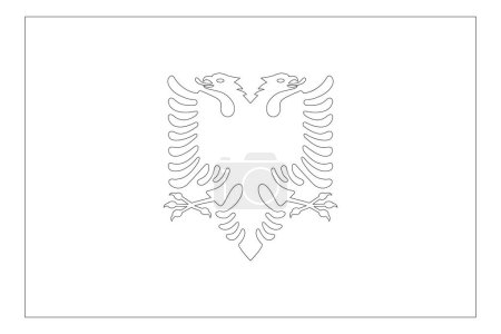 Albanien-Flagge - dünne schwarze Vektorumrandung, isoliert auf weißem Hintergrund. Bereit zum Färben.