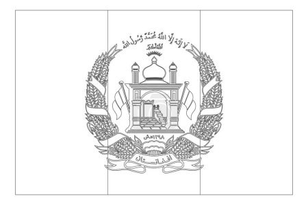 Afghanistan flag - thin black vector outline wireframe isolated on white background. Ready for colouring.