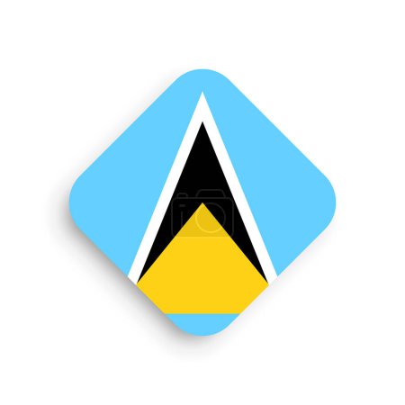 Flagge von Saint Lucia - Rautenform-Symbol mit Schlagschatten auf weißem Hintergrund