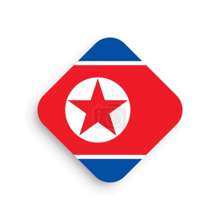 Bandera de Corea del Norte - icono de forma rombo con sombra caída aislada sobre fondo blanco