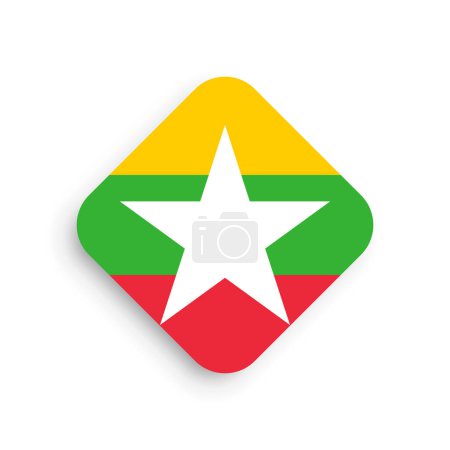 Bandera de Myanmar - icono en forma de rombo con sombra caída aislada sobre fondo blanco