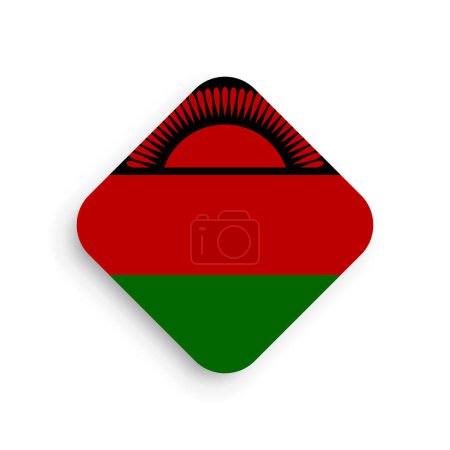 Bandera de Malawi icono de forma rombo con sombra caída aislada sobre fondo blanco