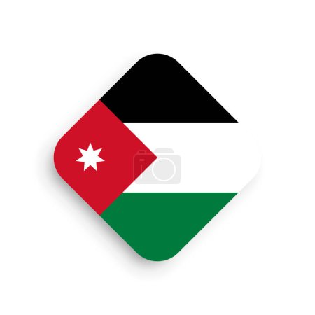 Bandera de Jordania - icono de forma rombo con sombra caída aislada sobre fondo blanco