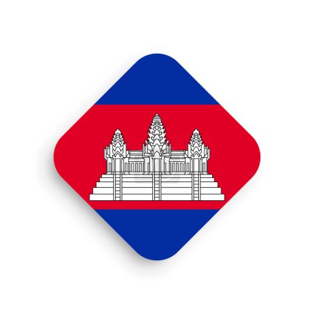Bandera de Camboya - icono de forma rombo con sombra caída aislada sobre fondo blanco