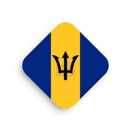 Bandera de Barbados - icono en forma de rombo con sombra caída aislada sobre fondo blanco