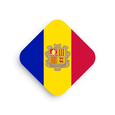 Bandera de Andorra - icono en forma de rombo con sombra soltada aislada sobre fondo blanco