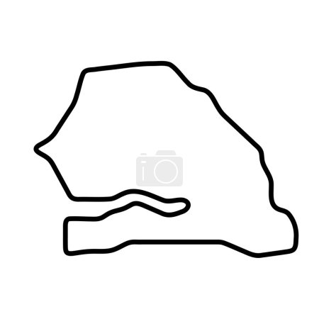Carte simplifiée du Sénégal. contour noir épais contour. Icône vectorielle simple