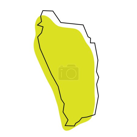 Dominica country simplified map. Green silhouette with thin black contour outline isolated on white background. Simple vector icon