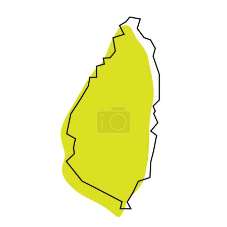 Land St. Lucia vereinfachte Karte. Grüne Silhouette mit dünnem schwarzen Umriss, isoliert auf weißem Hintergrund. Einfaches Vektorsymbol
