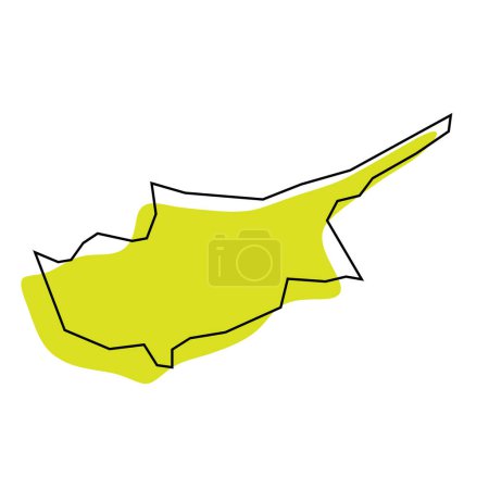 Chipre país mapa simplificado. Silueta verde con contorno negro delgado aislado sobre fondo blanco. Icono de vector simple
