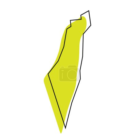 Israël pays carte simplifiée. Silhouette verte avec contour noir fin isolé sur fond blanc. Icône vectorielle simple