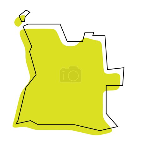 Angola country simplified map. Green silhouette with thin black contour outline isolated on white background. Simple vector icon