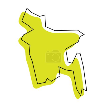 Bangladesh country simplified map. Green silhouette with thin black contour outline isolated on white background. Simple vector icon