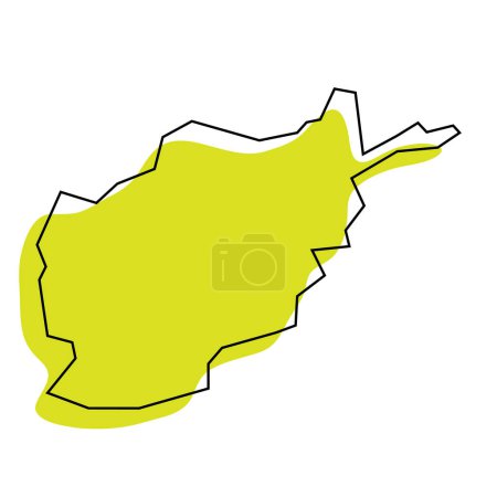 Afghanistan country simplified map. Green silhouette with thin black contour outline isolated on white background. Simple vector icon