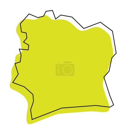 Ivory Coast country simplified map. Green silhouette with thin black contour outline isolated on white background. Simple vector icon