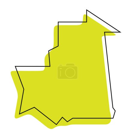 Mauritania country simplified map. Green silhouette with thin black contour outline isolated on white background. Simple vector icon