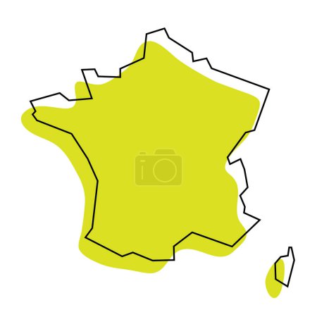 France pays carte simplifiée. Silhouette verte avec contour noir fin isolé sur fond blanc. Icône vectorielle simple