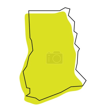 Ghana país mapa simplificado. Silueta verde con contorno negro delgado aislado sobre fondo blanco. Icono de vector simple
