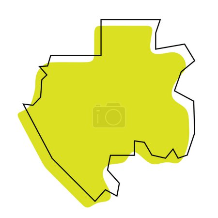 Gabon country simplified map. Green silhouette with thin black contour outline isolated on white background. Simple vector icon