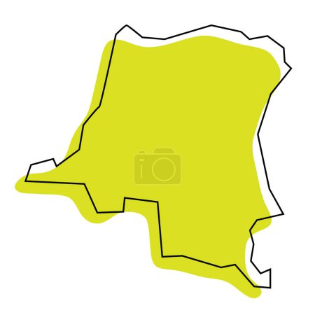 República Democrática del Congo país mapa simplificado. Silueta verde con contorno negro delgado aislado sobre fondo blanco. Icono de vector simple