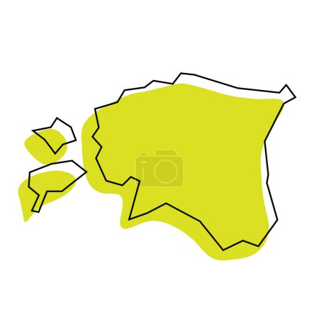 Estonia country simplified map. Green silhouette with thin black contour outline isolated on white background. Simple vector icon