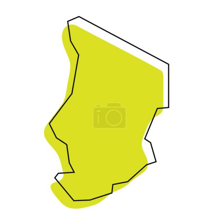 Chad country simplified map. Green silhouette with thin black contour outline isolated on white background. Simple vector icon