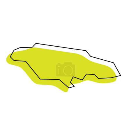 Jamaïque pays carte simplifiée. Silhouette verte avec contour noir fin isolé sur fond blanc. Icône vectorielle simple