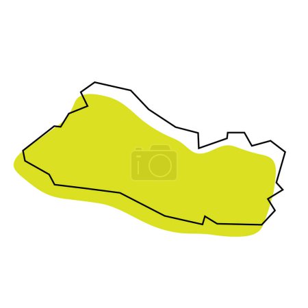 Carte simplifiée du Salvador. Silhouette verte avec contour noir fin isolé sur fond blanc. Icône vectorielle simple