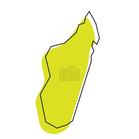 Madagascar country simplified map. Green silhouette with thin black contour outline isolated on white background. Simple vector icon