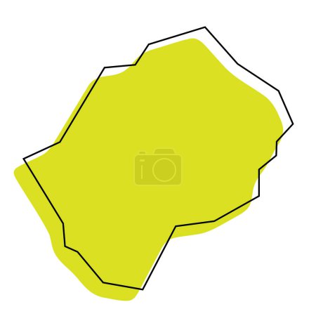 Lesotho country simplified map. Green silhouette with thin black contour outline isolated on white background. Simple vector icon