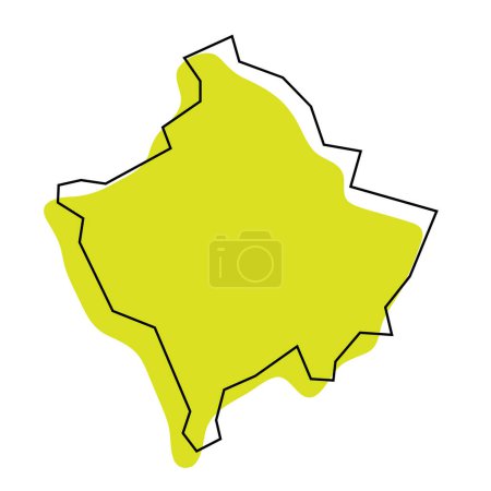 Kosovo country simplified map. Green silhouette with thin black contour outline isolated on white background. Simple vector icon