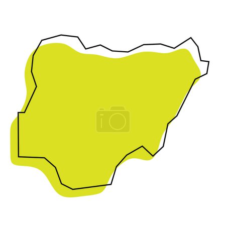 Nigeria pays carte simplifiée. Silhouette verte avec contour noir fin isolé sur fond blanc. Icône vectorielle simple