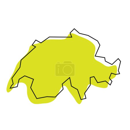 Switzerland country simplified map. Green silhouette with thin black contour outline isolated on white background. Simple vector icon