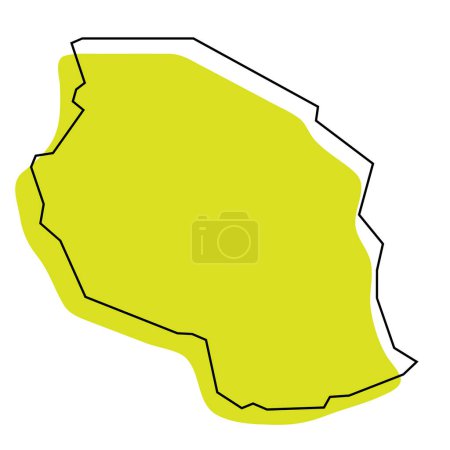 Tanzania country simplified map. Green silhouette with thin black contour outline isolated on white background. Simple vector icon