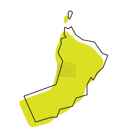 Oman-Land vereinfachte Karte. Grüne Silhouette mit dünnem schwarzen Umriss, isoliert auf weißem Hintergrund. Einfaches Vektorsymbol