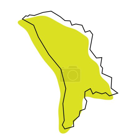 Moldova country simplified map. Green silhouette with thin black contour outline isolated on white background. Simple vector icon