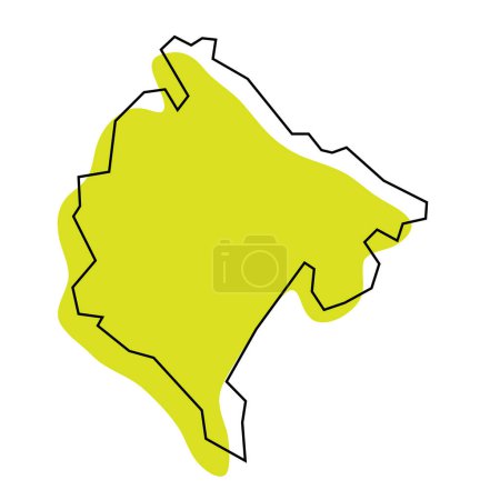 Montenegro país mapa simplificado. Silueta verde con contorno negro delgado aislado sobre fondo blanco. Icono de vector simple