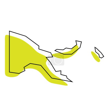 Papua-Neuguinea vereinfachte Landkarte. Grüne Silhouette mit dünnem schwarzen Umriss, isoliert auf weißem Hintergrund. Einfaches Vektorsymbol