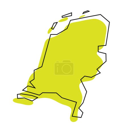Netherlands country simplified map. Green silhouette with thin black contour outline isolated on white background. Simple vector icon