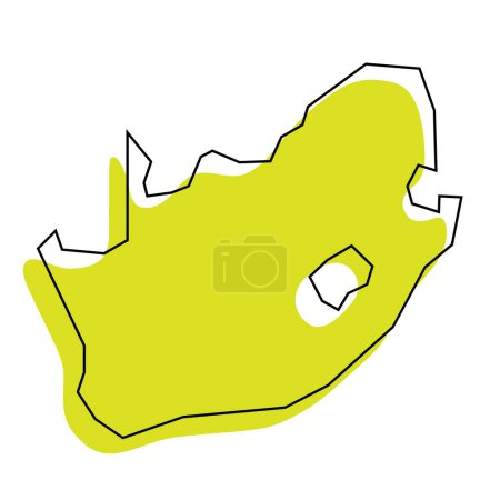 South Africa country simplified map. Green silhouette with thin black contour outline isolated on white background. Simple vector icon